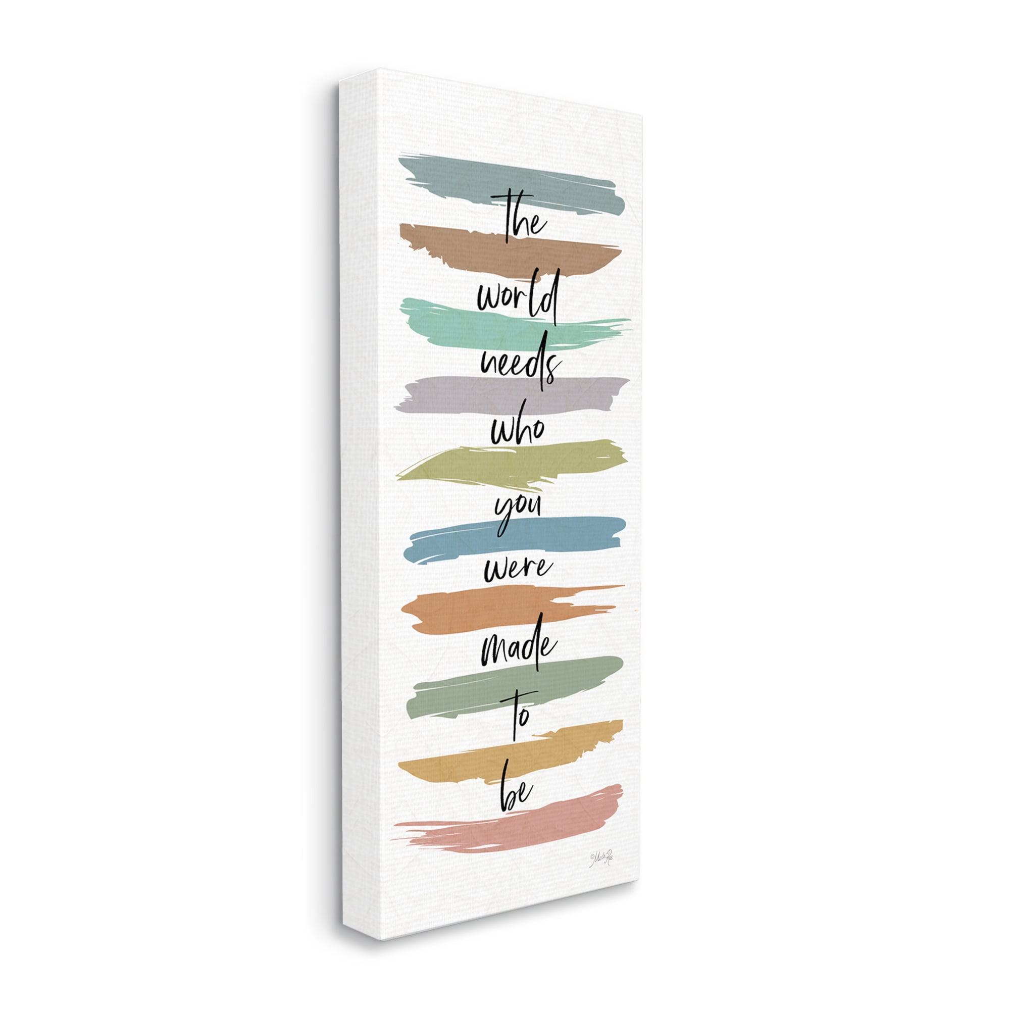 Stupell Industries Who You Were Made To Be Phrase Abstract Stripes Inspirational Painting Gallery Wrapped Canvas Print Wall Art, 10 x 24