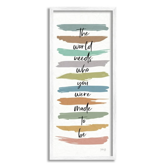 Stupell Industries Who You Were Made To Be Phrase Abstract Stripes Inspirational Painting White Framed Art Print Wall Art, 13 x 30