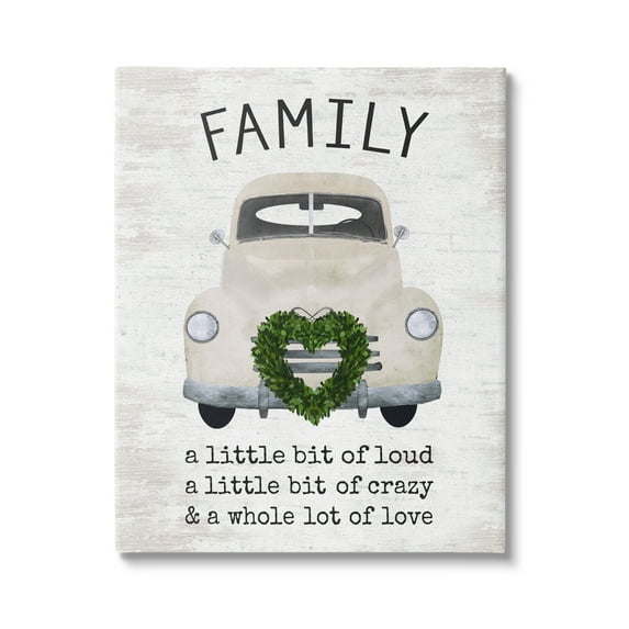 Stupell Industries Wholesome Family Sign Antique Car Heart Wreath Graphic Art Gallery Wrapped Canvas Print Wall Art, Design by Lettered and Lined