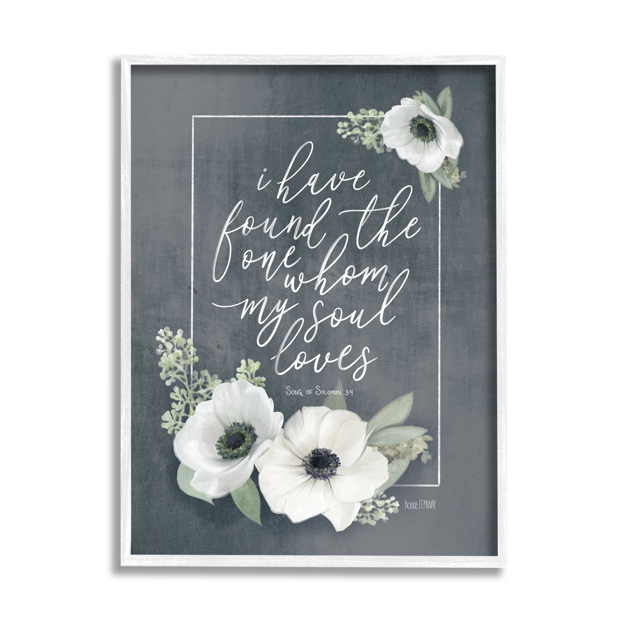 Stupell Industries Whom My Soul Loves 3:4 Rustic White Poppy Florals, 11 x 14, Designed by House Fenway