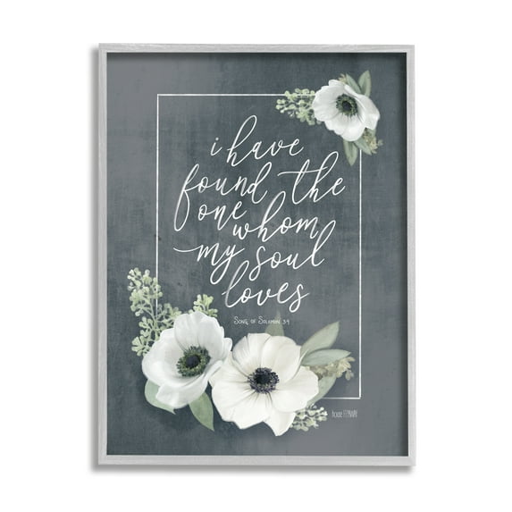 Stupell Industries Whom My Soul Loves 3:4 Rustic White Poppy Florals Graphic Art Gray Framed Art Print Wall Art, 11x14, by House Fenway