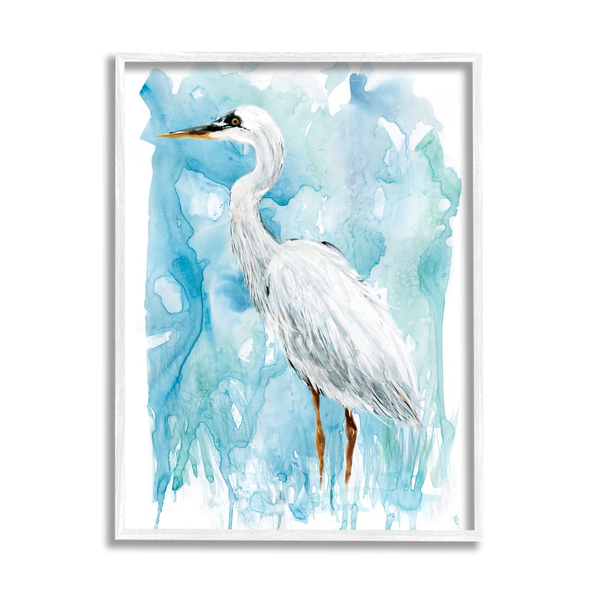 Stupell Industries Whooping Crane Solemn Still Life Blue Marsh Water Animals & Insects Painting White Framed Art Print Wall Art, 24 x 30