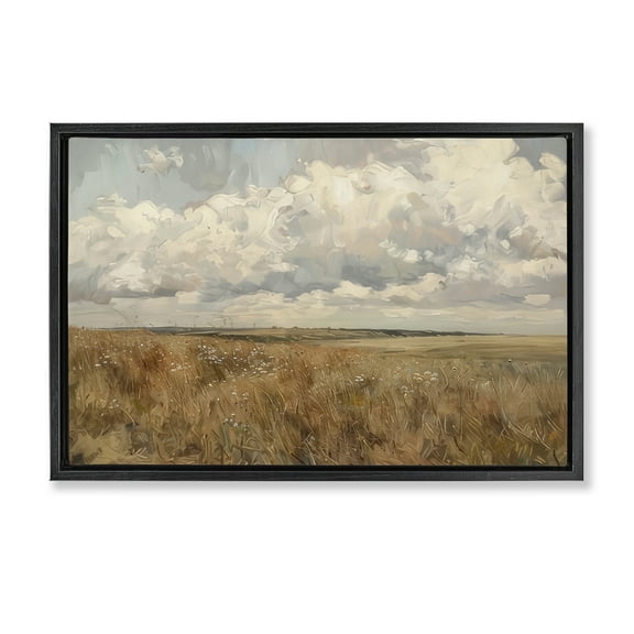 Stupell Industries Wide Open Farm Field Landscape & Nature Painting Black Floater Framed Canvas Art Print Wall Art, 25 x 17