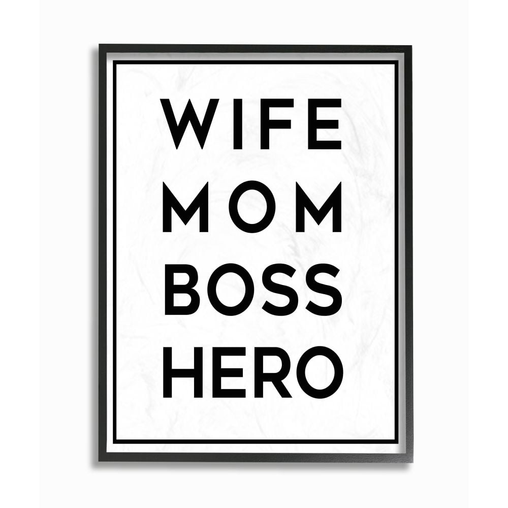 Stupell Industries Wife Mom Family Home Inspirational Word Black And White Design Framed Giclee Texturized Art by Anna Quach