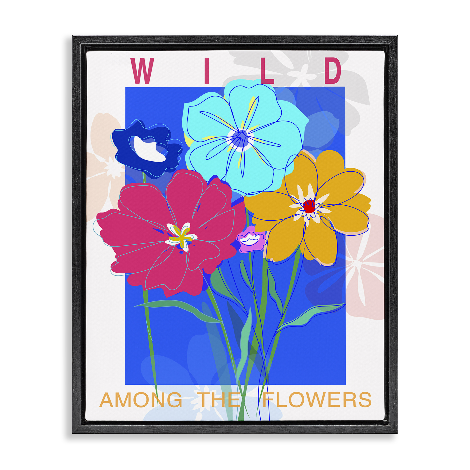 Stupell Industries Wild Among The Flowers Plants & Flowers Painting Black Floater Framed Canvas Art Print Wall Art, 25 x 31