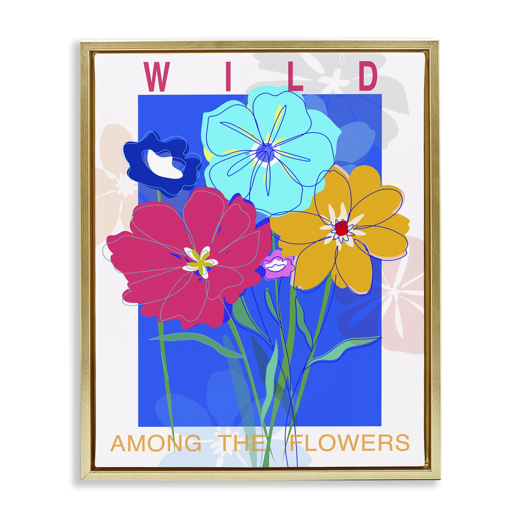 Stupell Industries Wild Among The Flowers Plants & Flowers Painting Gold Floater Framed Canvas Art Print Wall Art, 25 x 31