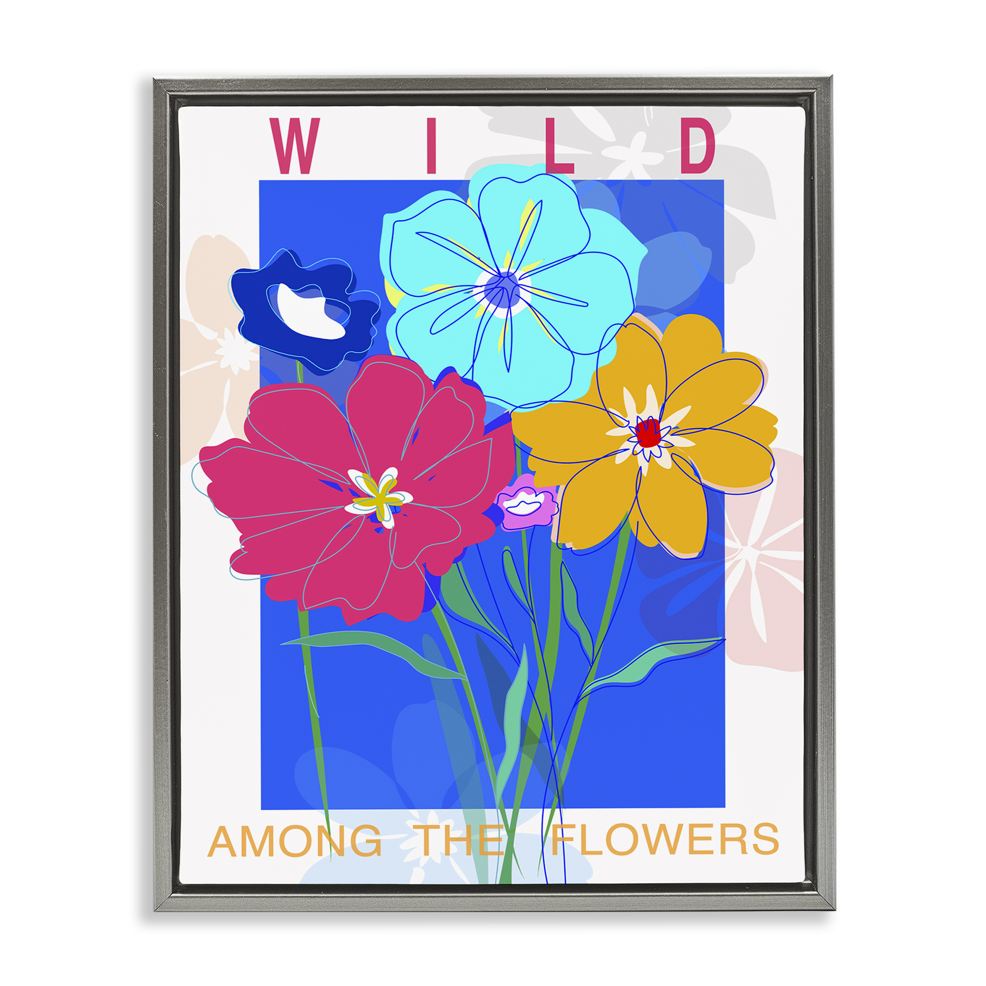 Stupell Industries Wild Among The Flowers Plants & Flowers Painting Gray Floater Framed Canvas Art Print Wall Art, 17 x 21