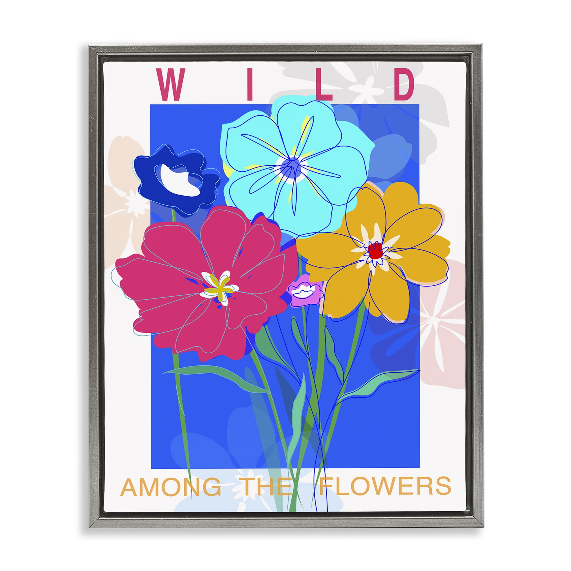 Stupell Industries Wild Among The Flowers Plants & Flowers Painting Gray Floater Framed Canvas Art Print Wall Art, 25 x 31