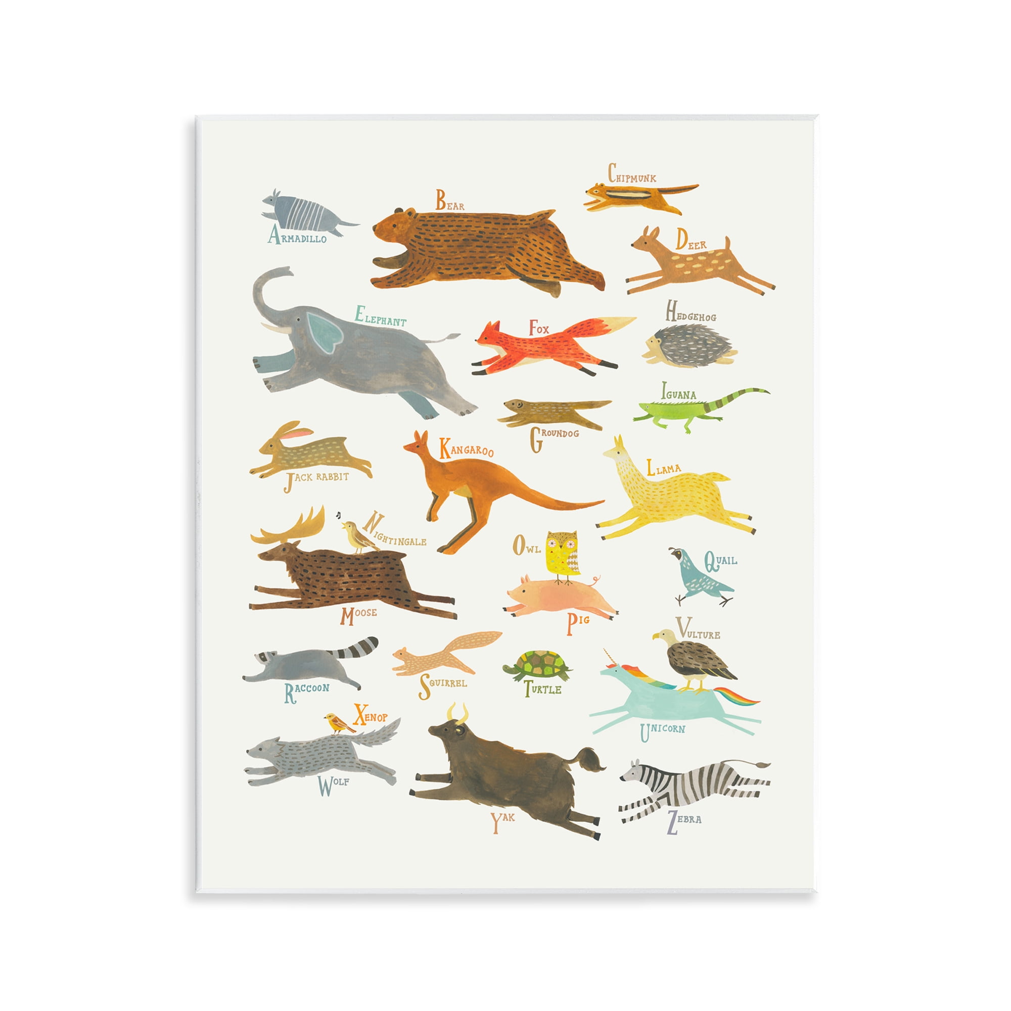 Stupell Industries Wild Animals Alphabet Education Painting Unframed Art Print Wall Art, 11 x 14