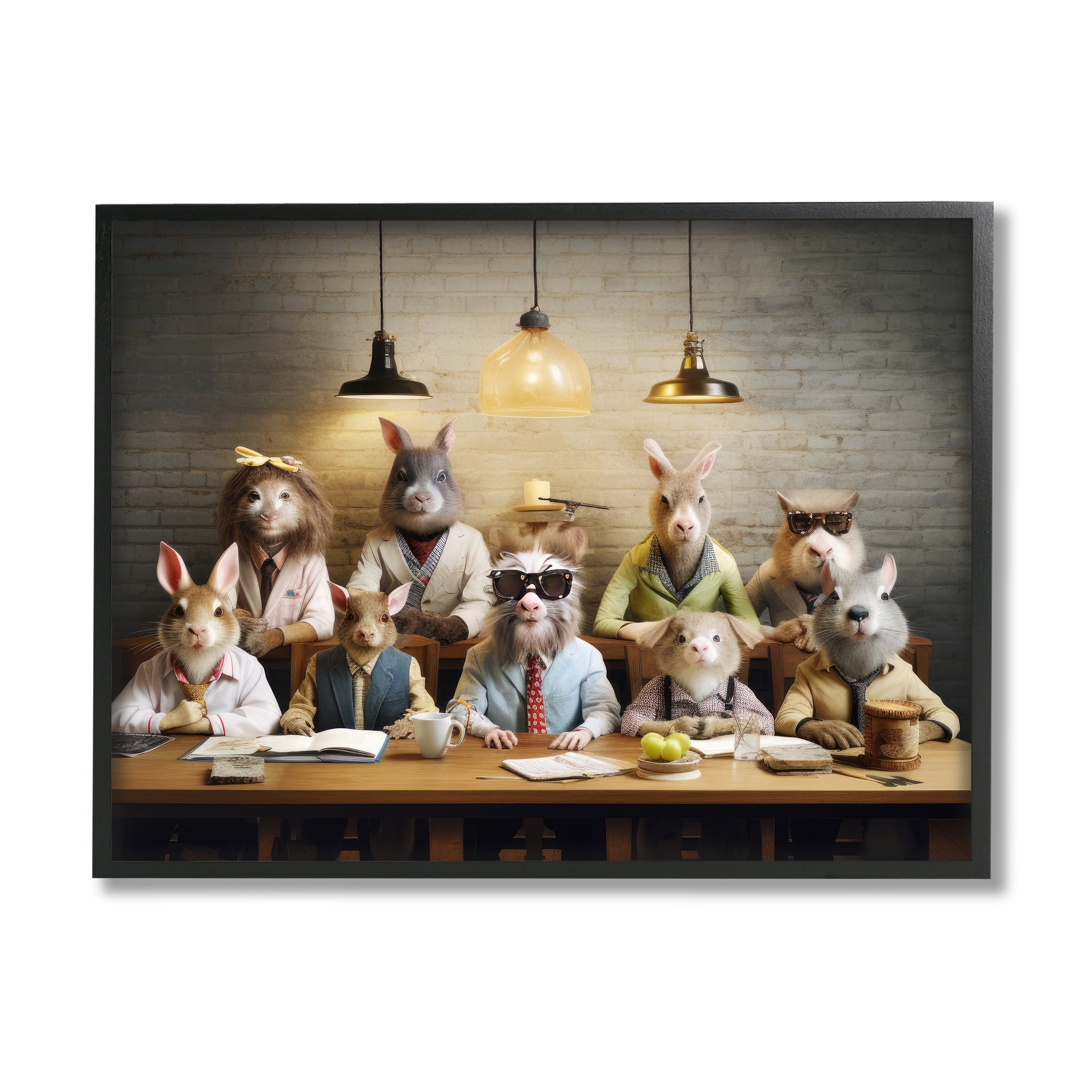 Stupell Industries Wild Animals at Table Animals & Insects Painting Black Framed Art Print Wall Art, 14 x 11