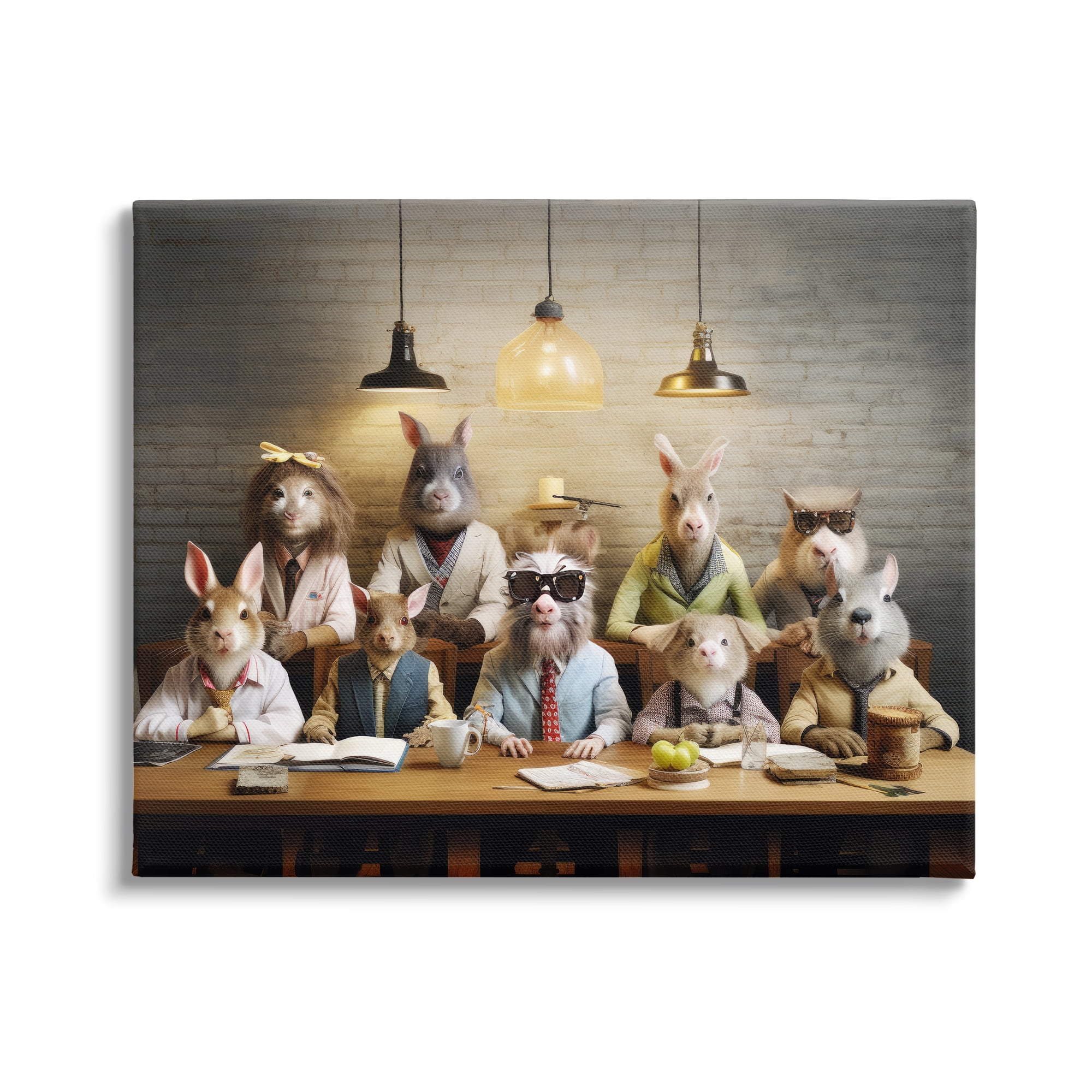 Stupell Industries Wild Animals at Table Animals & Insects Painting Gallery Wrapped Canvas Art Print Wall Art, 20 x 16