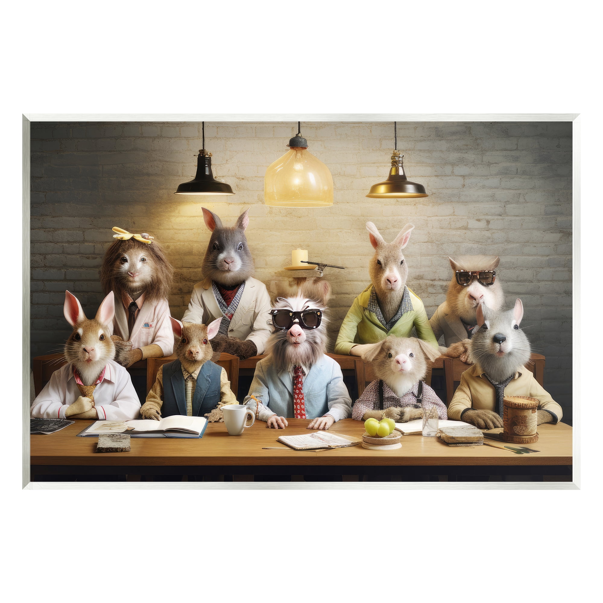 Stupell Industries Wild Animals at Table Animals & Insects Painting Unframed Art Print Wall Art, 19 x 13