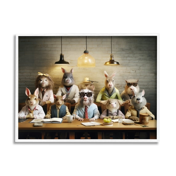 Stupell Industries Wild Animals at Table Animals & Insects Painting White Framed Art Print Wall Art, 20 x 16