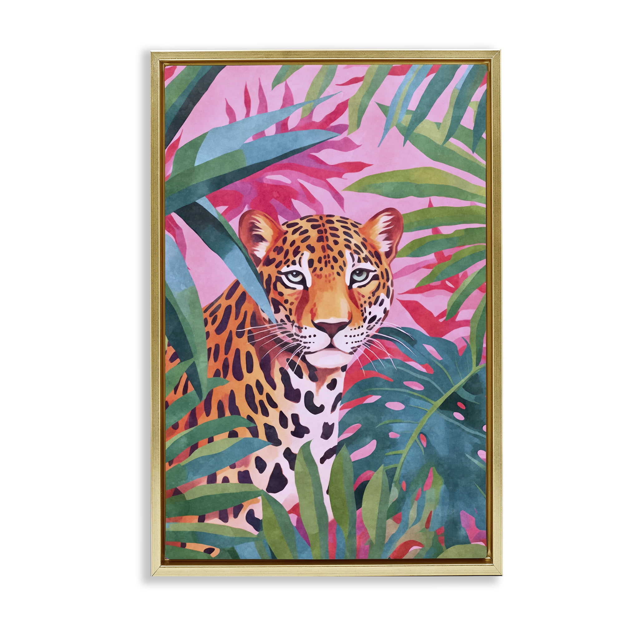 Stupell Industries Wild At Heart Leopard Gold Framed Floater Canvas Wall Art, design by Andrea Haase