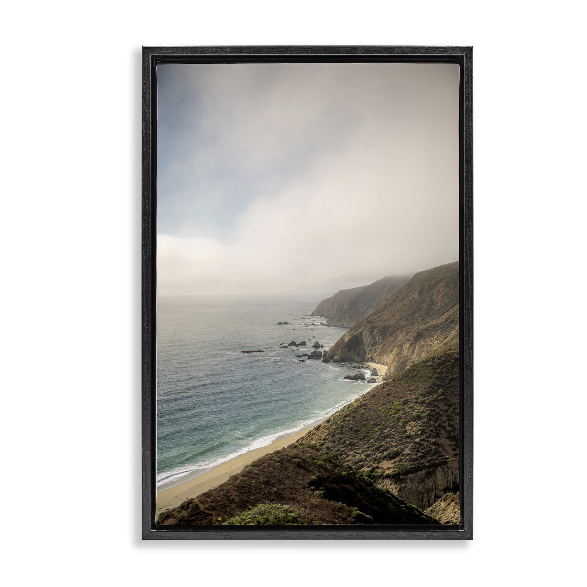 Stupell Industries Wild Beach Coast Landscape & Nature Photography Black Floater Framed Canvas Art Print Wall Art, 17 x 25