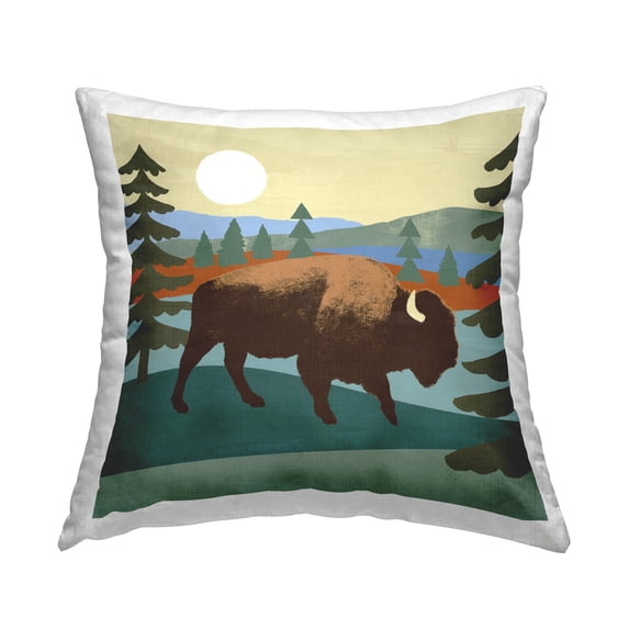 Stupell Industries Wild Bison Forest Nature Lake Landscape Design by Victoria Barnes Throw Pillow