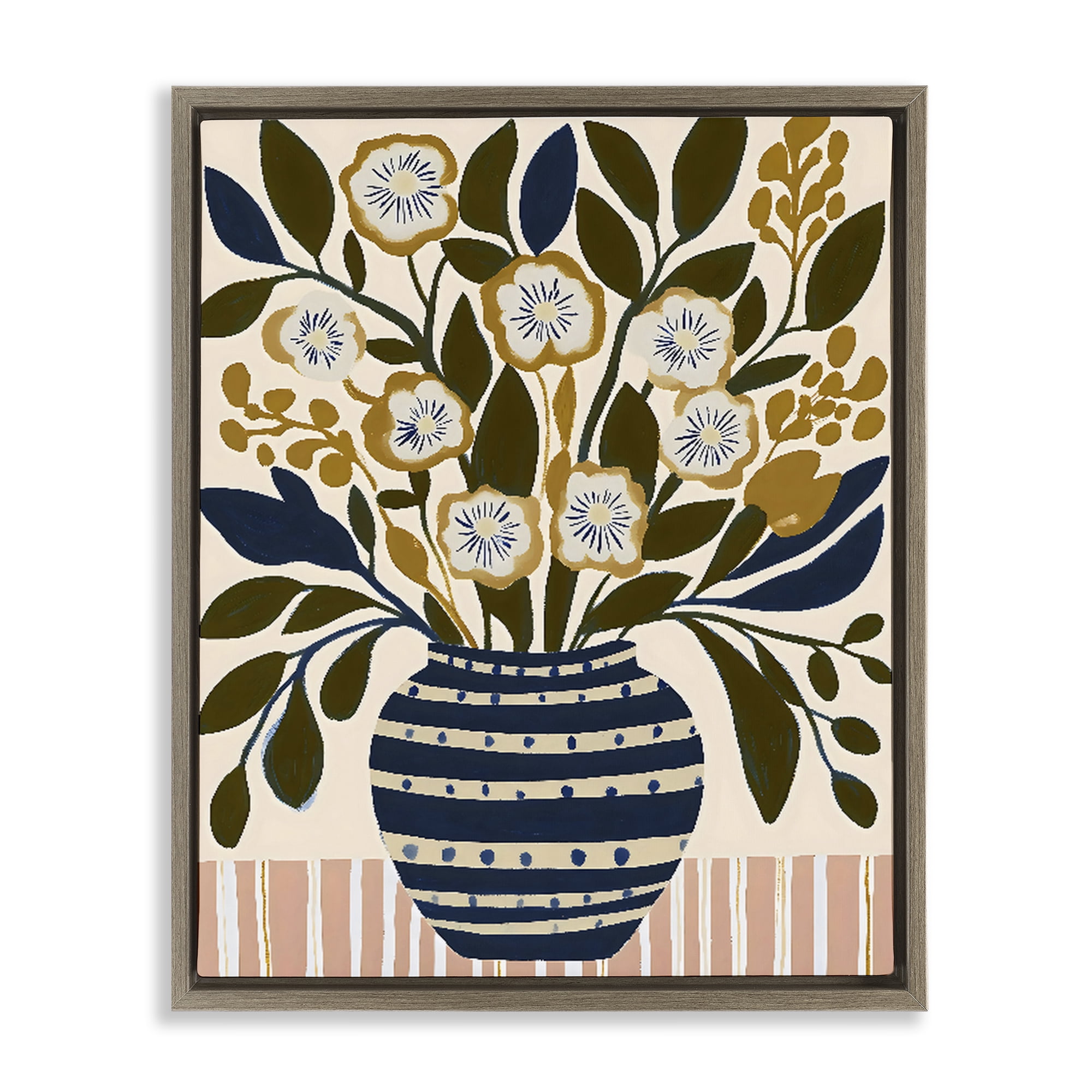 Stupell Industries Wild Bloom Boho Arrangement Brown Framed Floater Canvas Wall Art, design by Creative Studio
