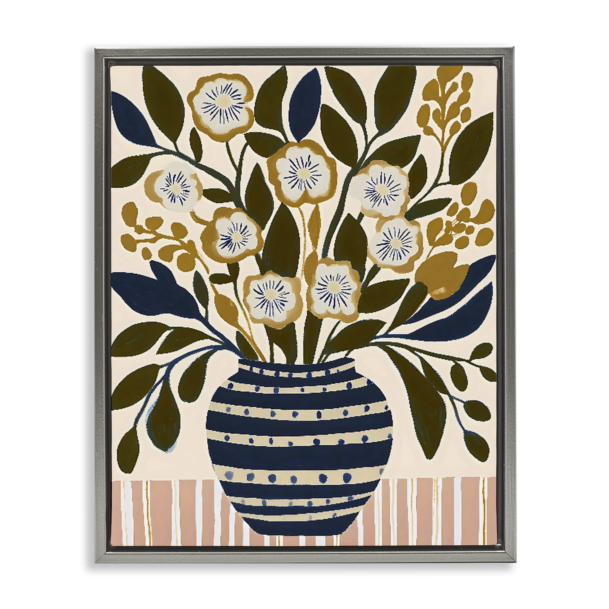 Stupell Industries Wild Bloom Boho Arrangement Gray Framed Floater Canvas Wall Art, design by Creative Studio