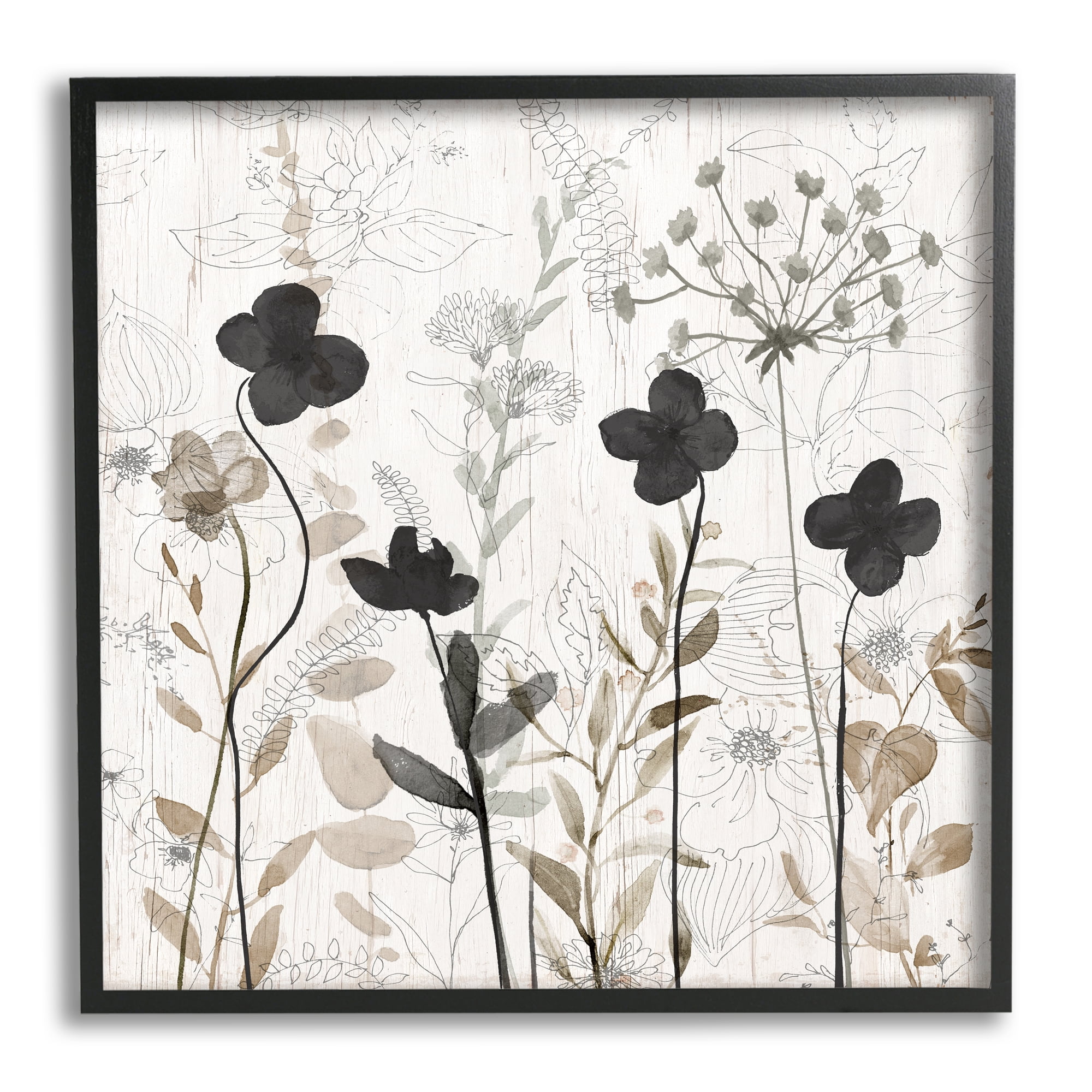 Stupell Industries Wild Blooms Botanical Pattern Botanical & Floral Painting Black Framed Art Print Wall Art