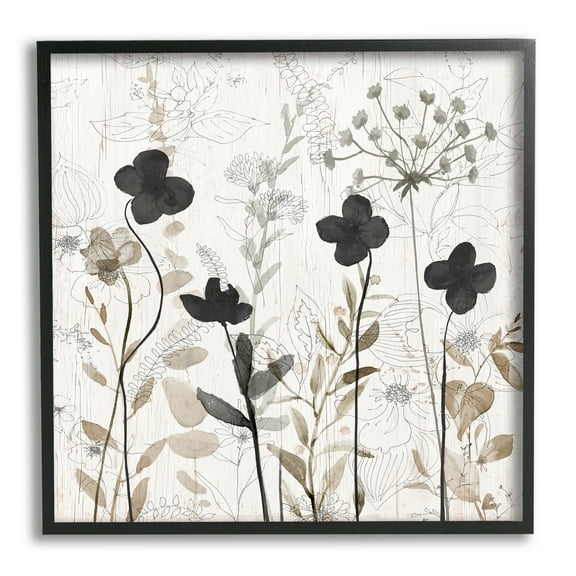 Stupell Industries Wild Blooms Botanical Pattern Botanical & Floral Painting Black Framed Art Print Wall Art