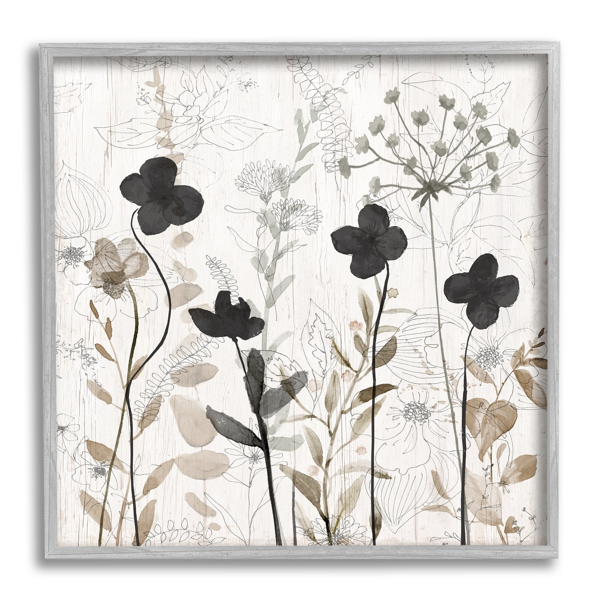 Stupell Industries Wild Blooms Botanical Pattern Botanical & Floral Painting Gray Framed Art Print Wall Art