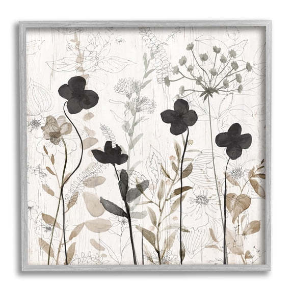 Stupell Industries Wild Blooms Botanical Pattern Botanical & Floral Painting Gray Framed Art Print Wall Art