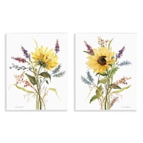 Stupell Industries Wild Blooms Bundles Floral Painting Unframed Art Print Wall Art, 11 x 14, Set of 2