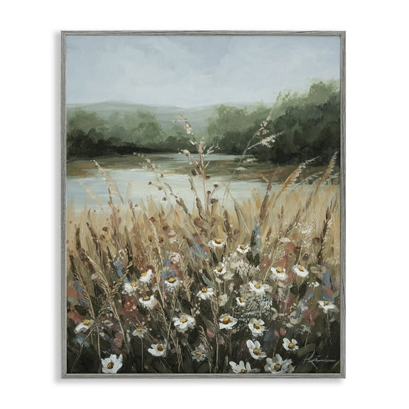 Stupell Industries Wild Blooms by Marsh Landscape & Nature Painting Gray Framed Art Print Wall Art, 11 x 14