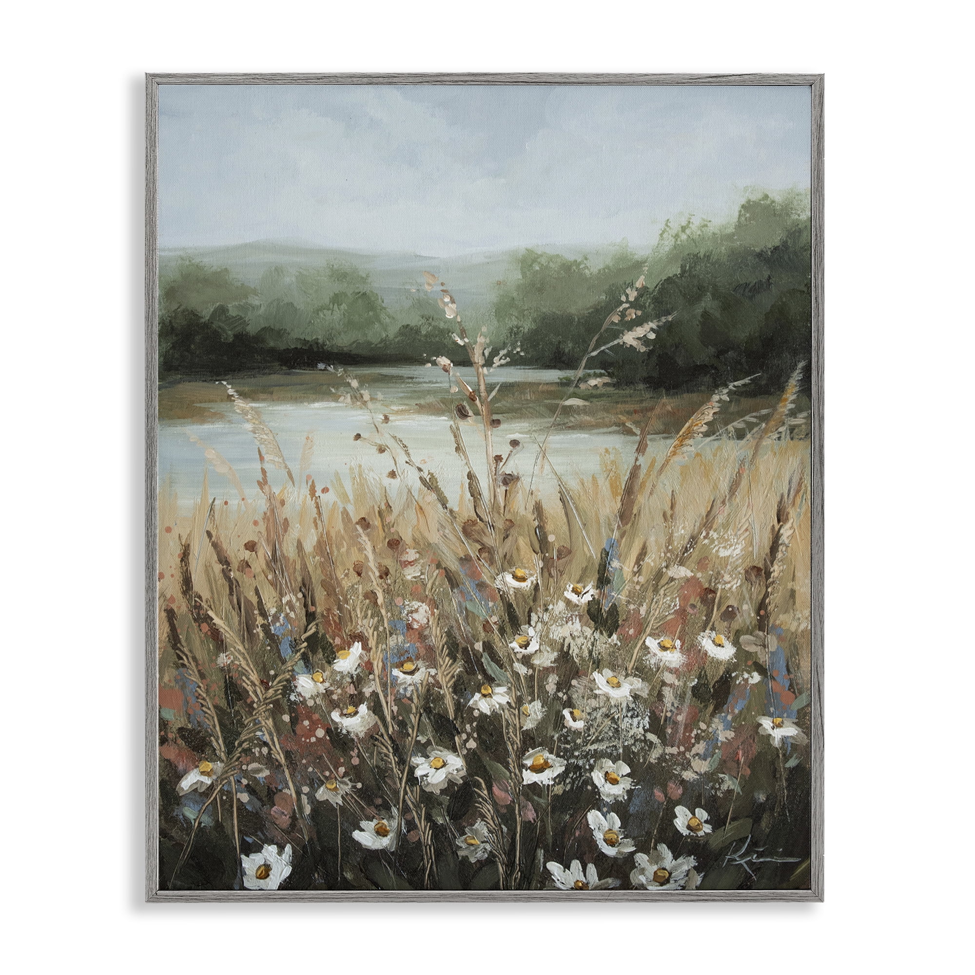 Stupell Industries Wild Blooms by Marsh Landscape & Nature Painting Gray Framed Art Print Wall Art, 16 x 20