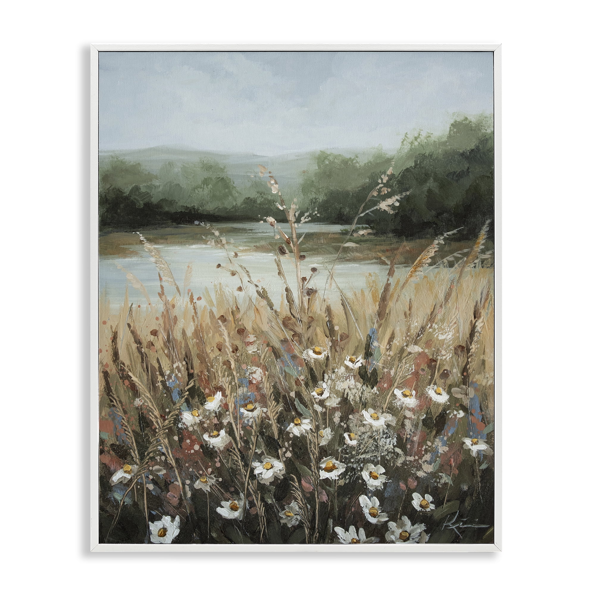 Stupell Industries Wild Blooms by Marsh Landscape & Nature Painting White Framed Art Print Wall Art, 11 x 14