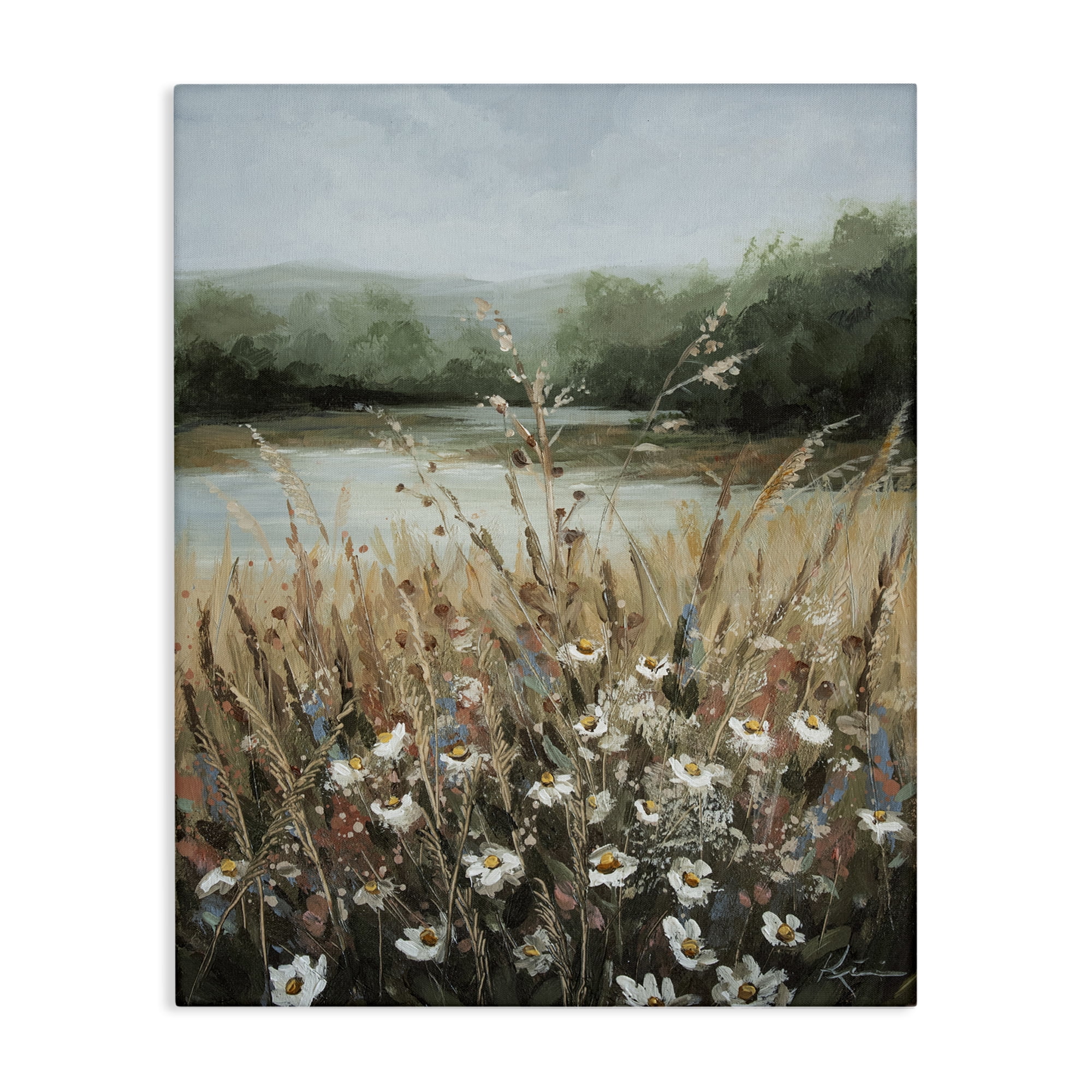 Stupell Industries Wild Blooms by Marsh Landscape & Nature Painting Wrapped Canvas Art Print Wall Art, 16 x 20