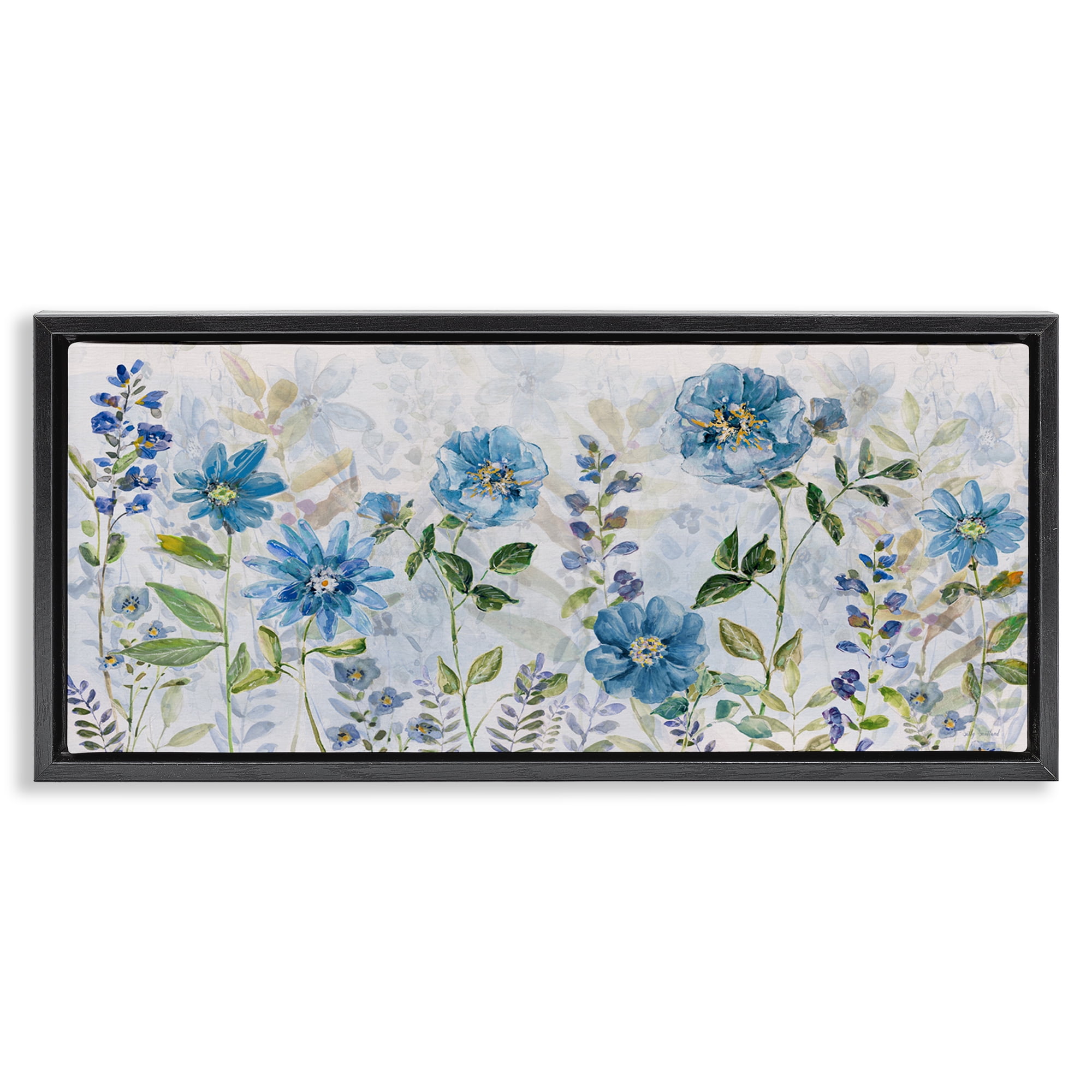 Stupell Industries Wild Blue Poppies Botanical & Floral Painting Black Floater Framed Art Print Wall Art, 31 x 14