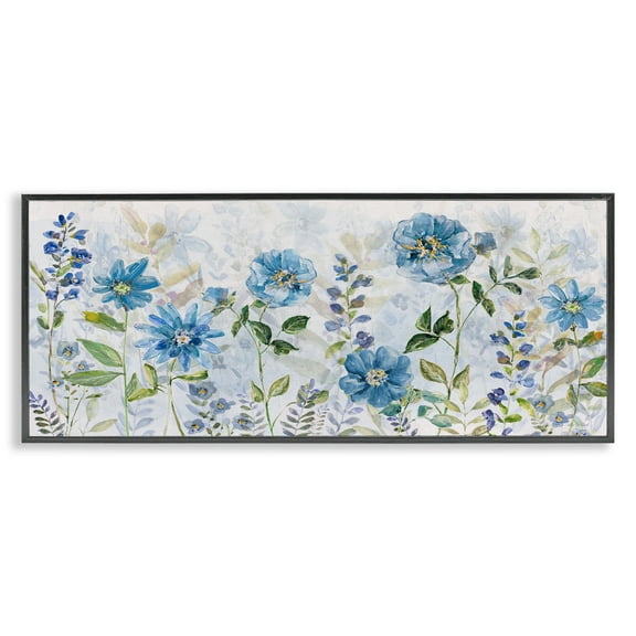 Stupell Industries Wild Blue Poppies Botanical & Floral Painting Black Framed Art Print Wall Art, 24 x 10