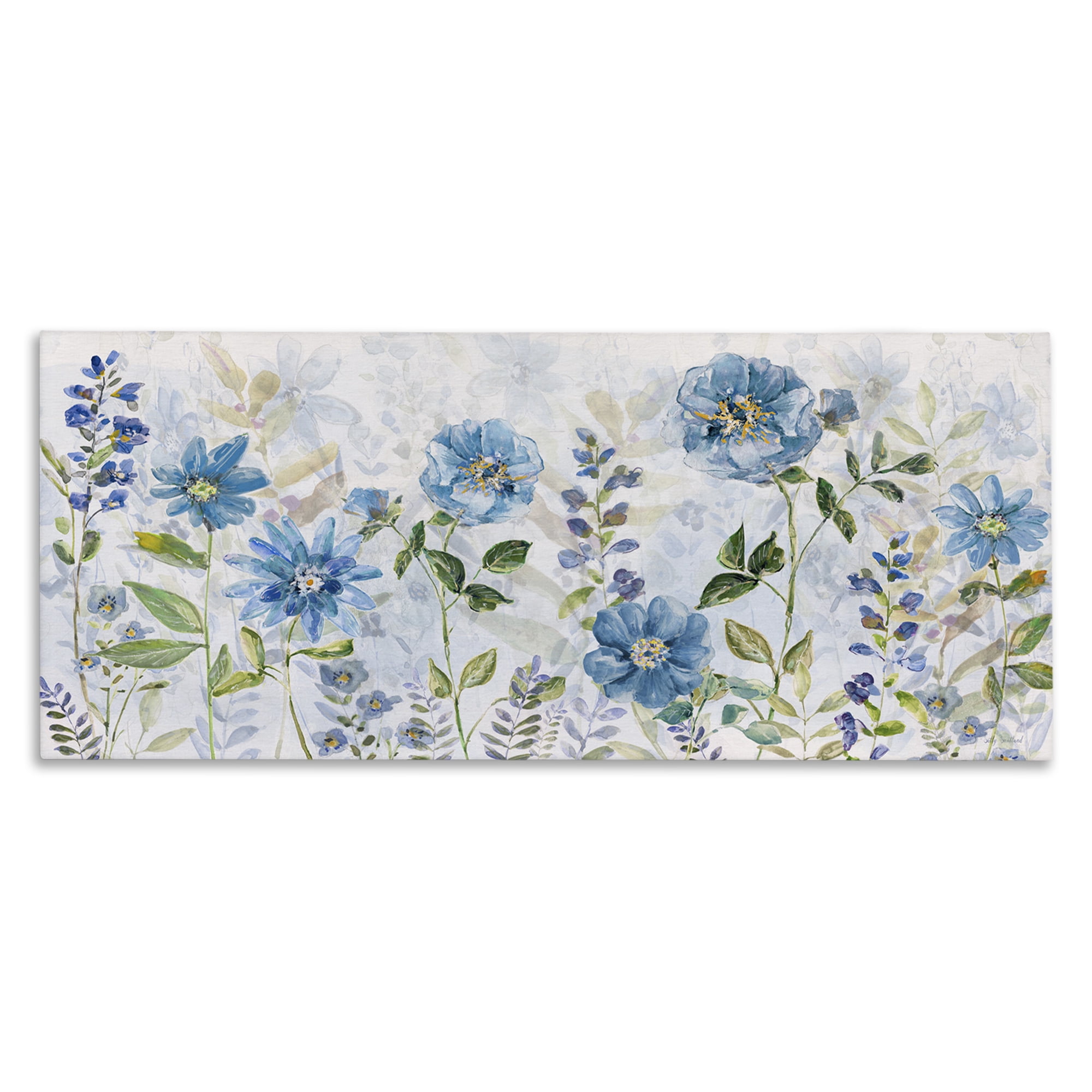 Stupell Industries Wild Blue Poppies Botanical & Floral Painting Gallery Wrapped Canvas Art Print Wall Art, 30 x 13