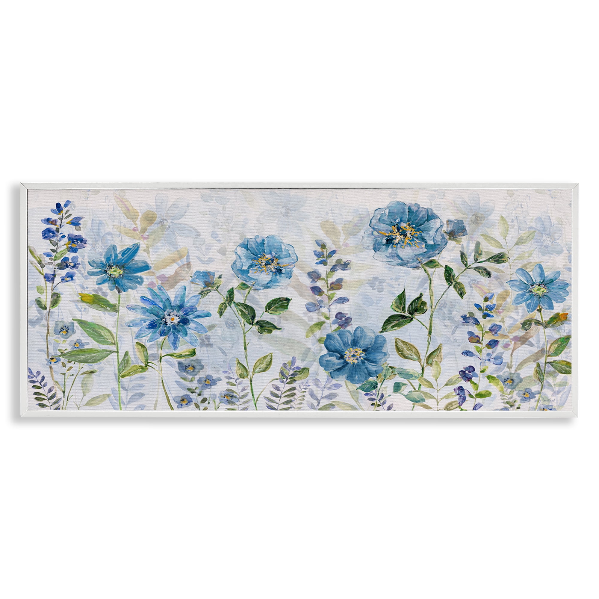 Stupell Industries Wild Blue Poppies Botanical & Floral Painting White Framed Art Print Wall Art, 24 x 10