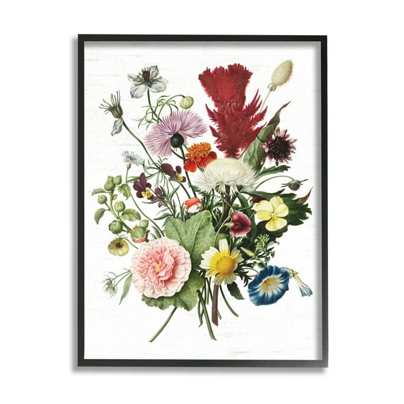 Stupell Industries Wild Botanical Bouquet Vintage Illustration over White Country Painting Black Framed Art Print Wall Art, 24 x 30, Design by Lettered and Lined