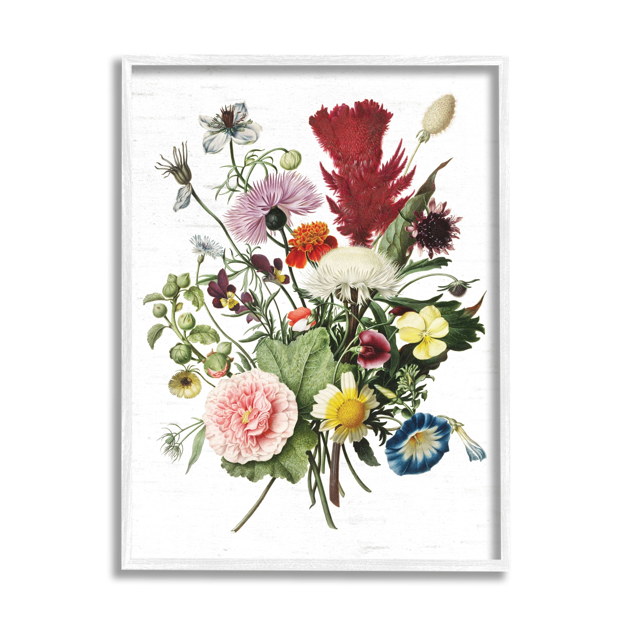 Stupell Industries Wild Botanical Bouquet Vintage Illustration over White Country Painting White Framed Art Print Wall Art, 16 x 20, Design by Lettered and Lined