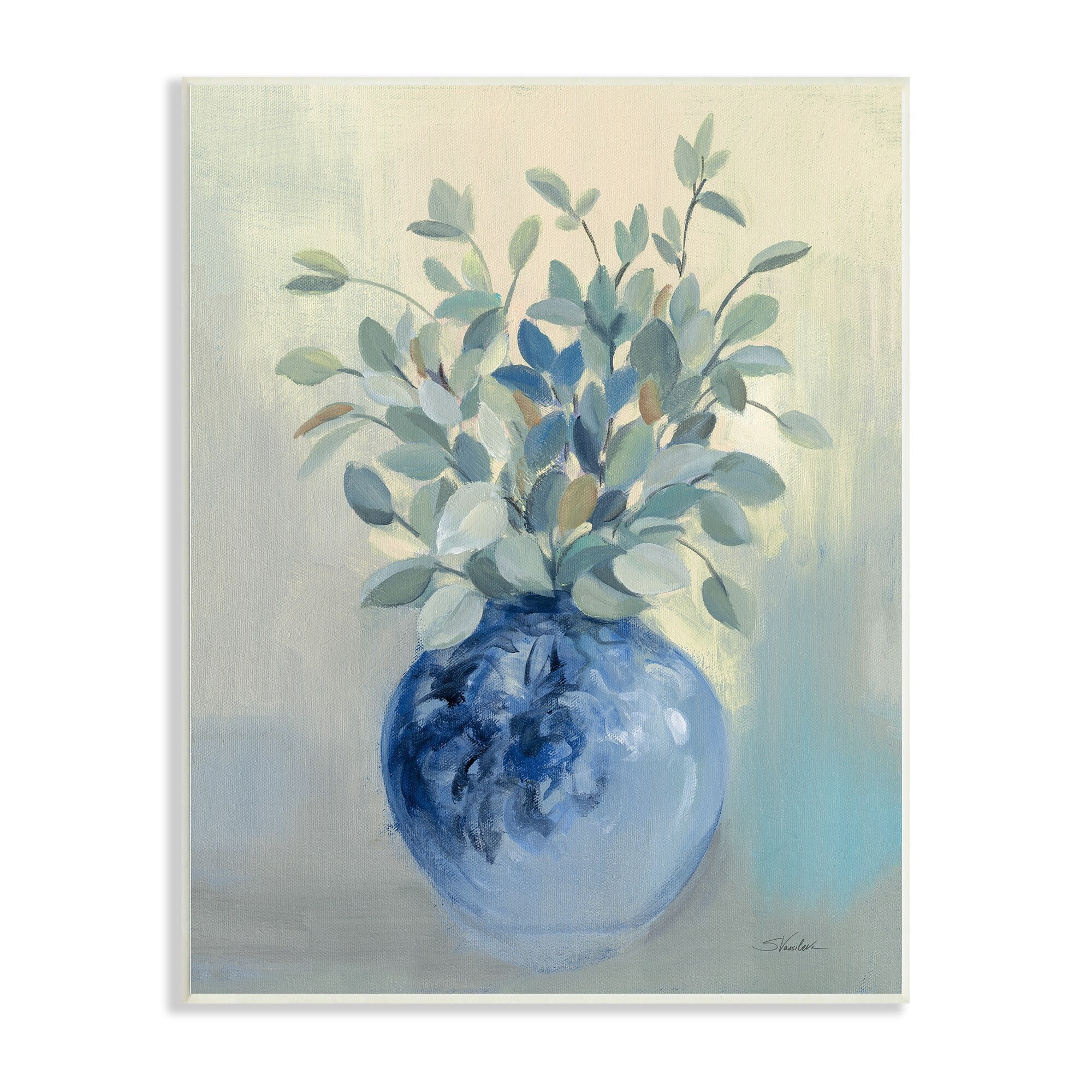 Stupell Industries Wild Botanicals Plant Sprigs Rounded Blue Bowl,10 x 15, Design by Silvia Vassileva