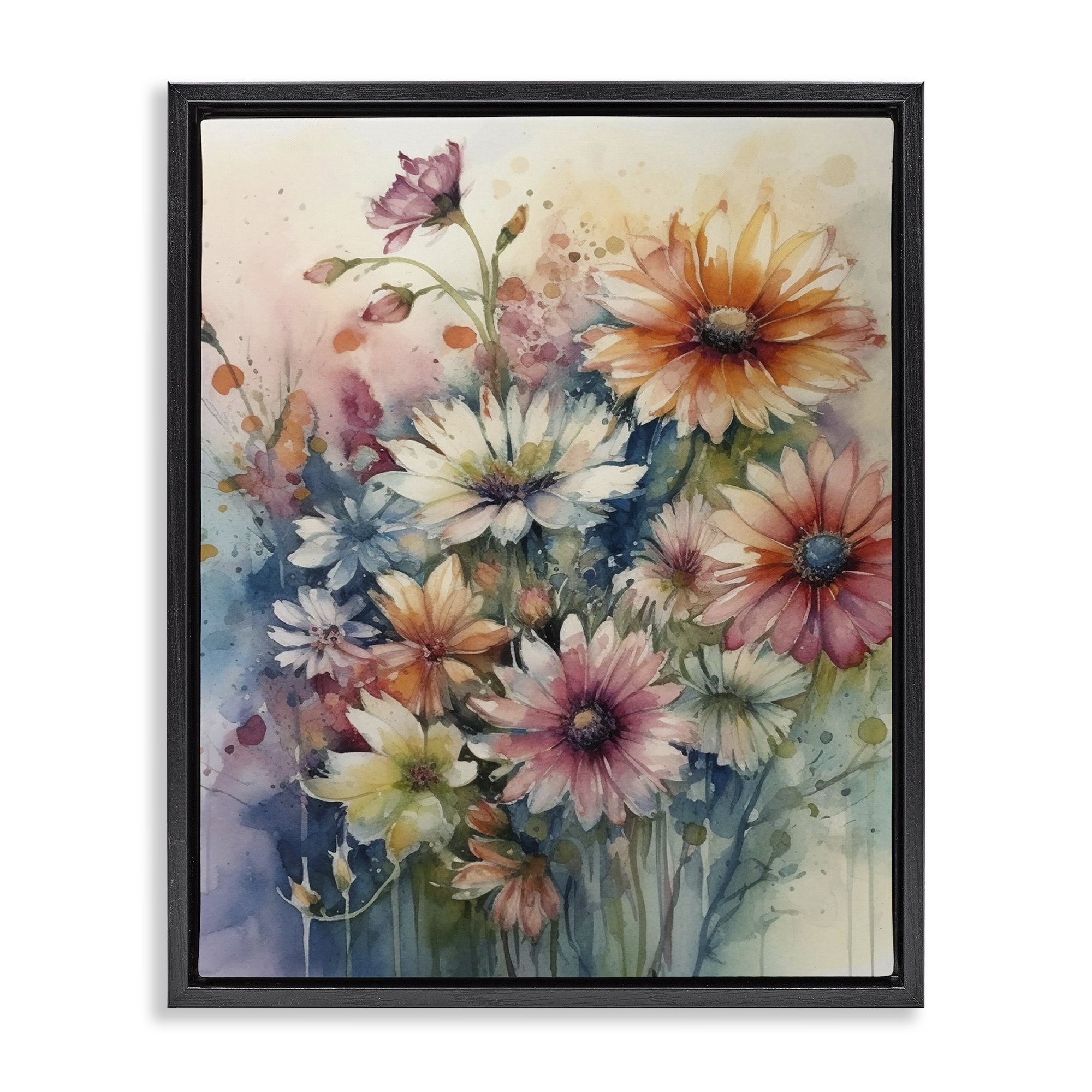 Stupell Industries Wild Bright Daisies Plants & Flowers Painting Black Floater Framed Canvas Art Print Wall Art, 25 x 31