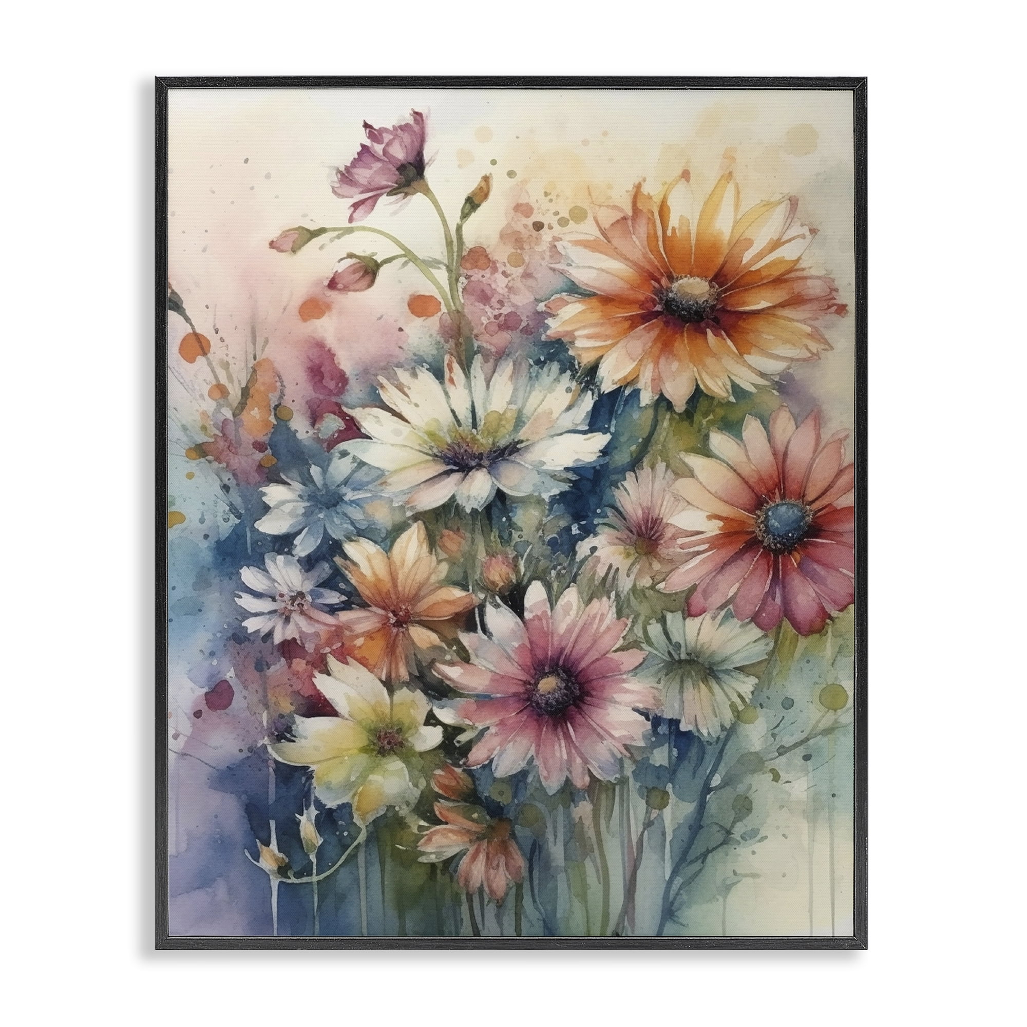 Stupell Industries Wild Bright Daisies Plants & Flowers Painting Black Framed Art Print Wall Art, 24 x 30
