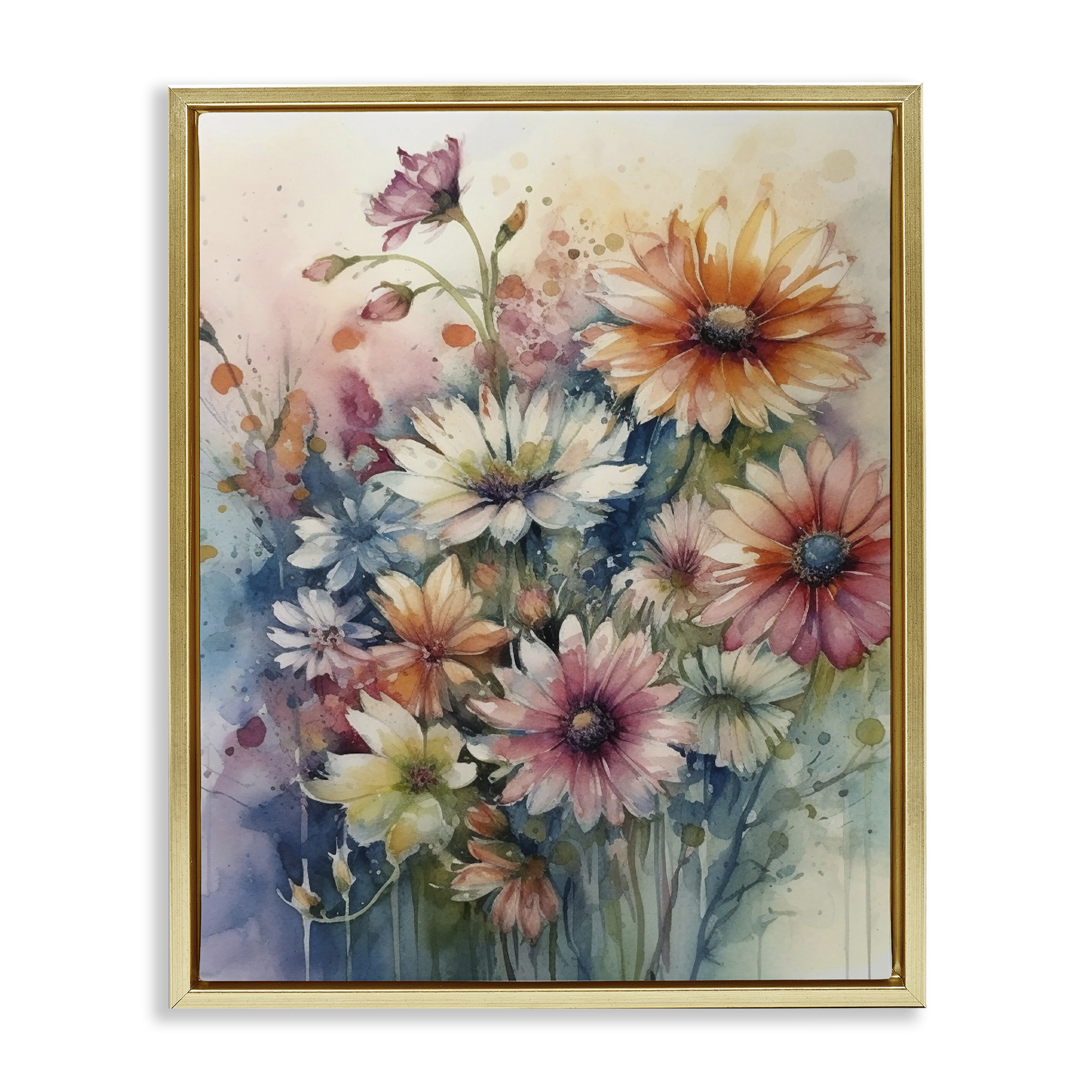 Stupell Industries Wild Bright Daisies Plants & Flowers Painting Gold Floater Framed Canvas Art Print Wall Art, 17 x 21