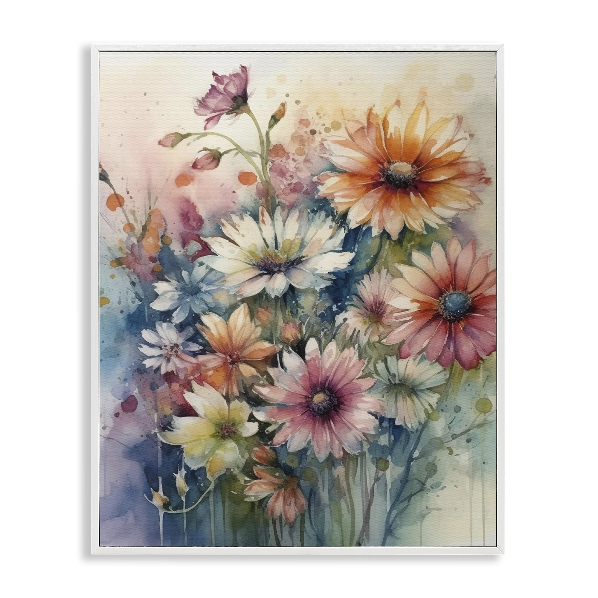 Stupell Industries Wild Bright Daisies Plants & Flowers Painting White Framed Art Print Wall Art, 11 x 14
