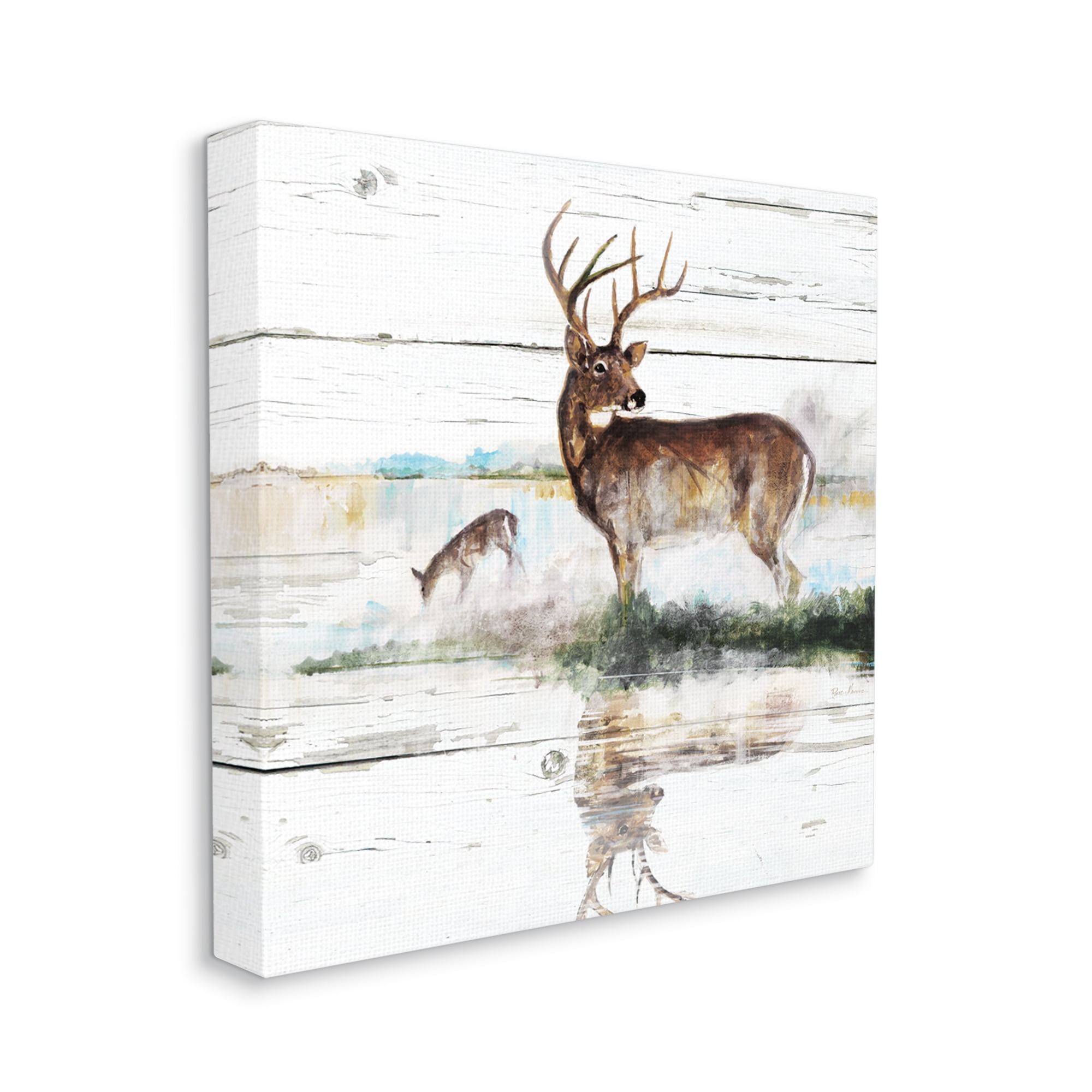 Stupell Industries Wild Buck Deer Watering Hole Forest Animal Reflection Animals & Insects Painting Gallery Wrapped Canvas Print Wall Art, 30 x 30