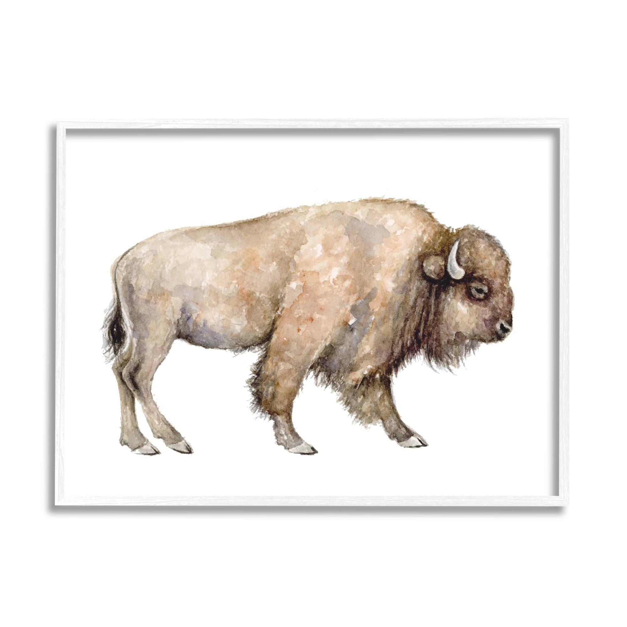Stupell Industries Wild Buffalo Watercolor Portrait Children's Nursery Wildlife White Framed Art Print Wall Art, 20x16, by Fox Hollow Studios
