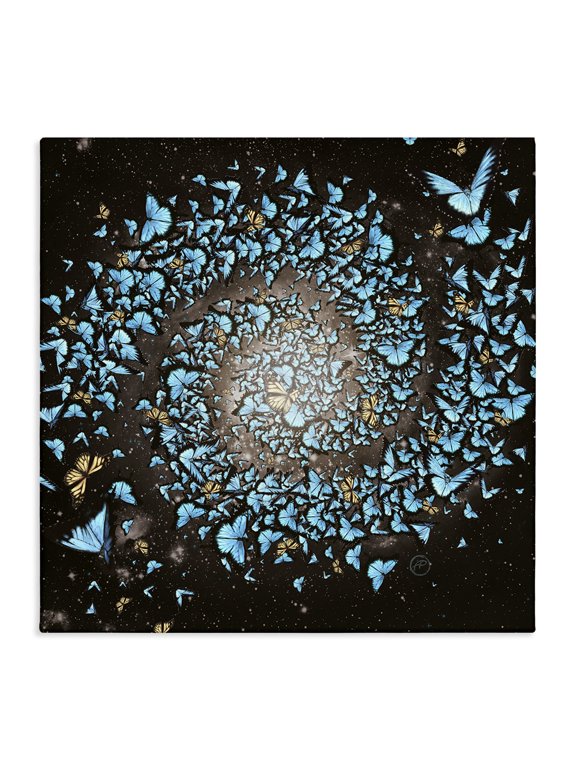 Industries Eclectic Wild Butterflies Flying Vivid Blue Spiral Shape Canvas Art, 17 x 17, by Paula Belle Flores