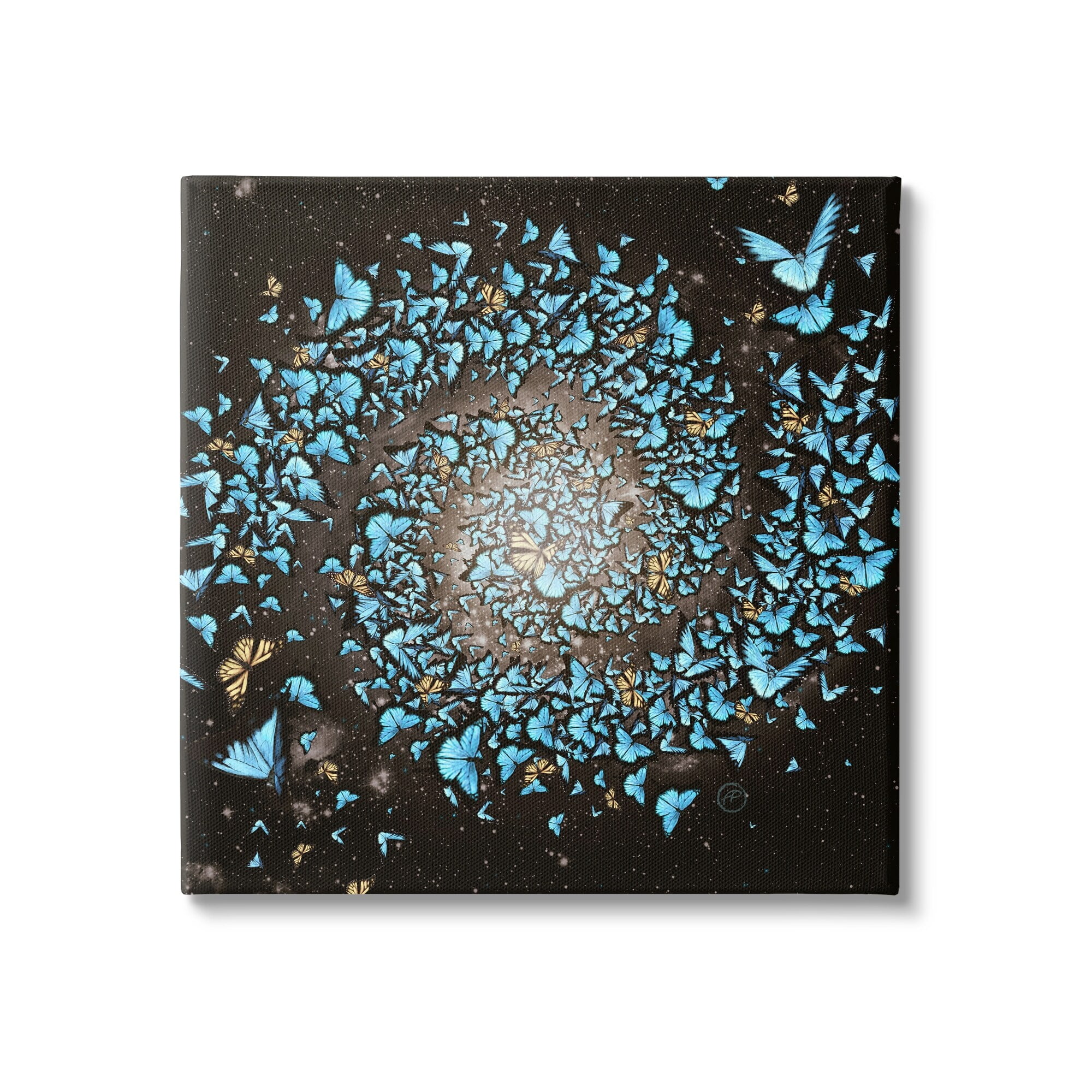 Stupell Industries Wild Butterflies Flying Vivid Blue Spiral Shape Canvas Wall Art, 36 x 36, Design by Paula Belle Flores