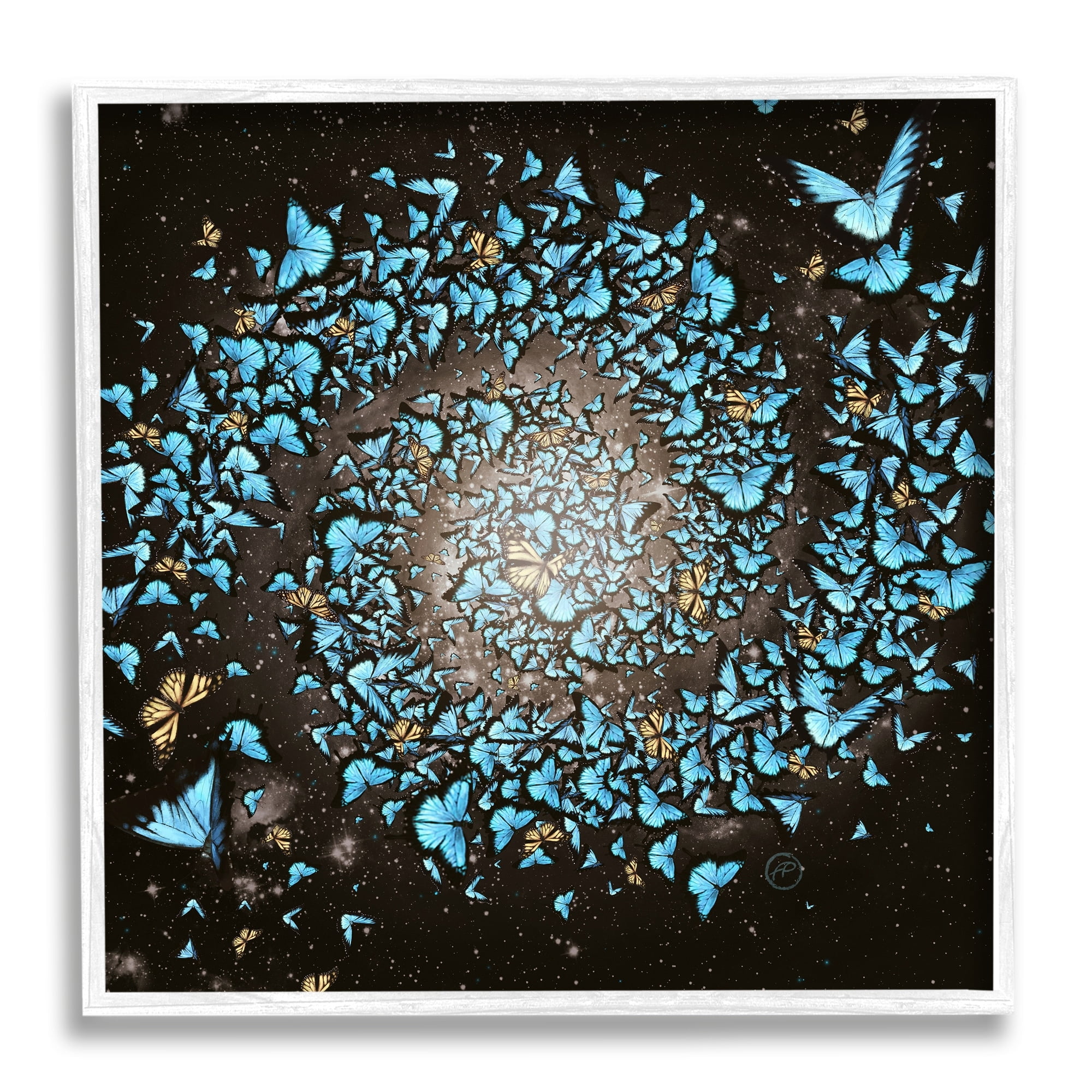 Stupell Industries Wild Butterflies Flying Vivid Blue Spiral Shape Framed Wall Art, 12 x 12, Design by Paula Belle Flores
