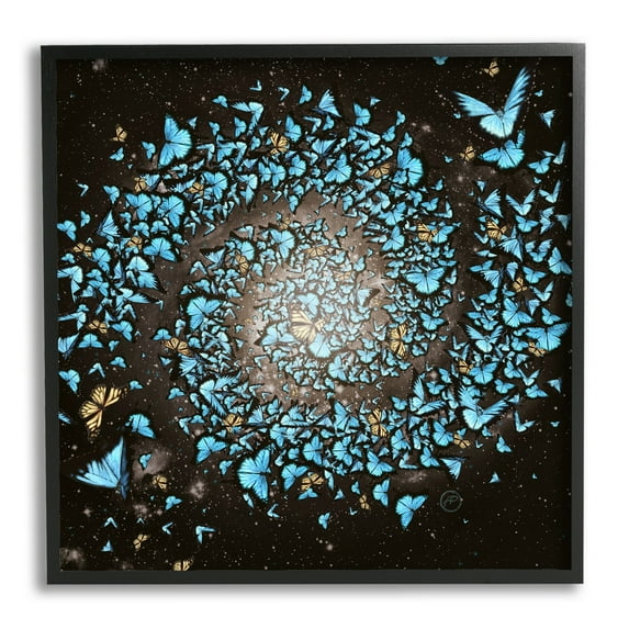 Stupell Industries Wild Butterflies Flying Vivid Blue Spiral Shape Framed Wall Art, 17 x 30, Design by Paula Belle Flores