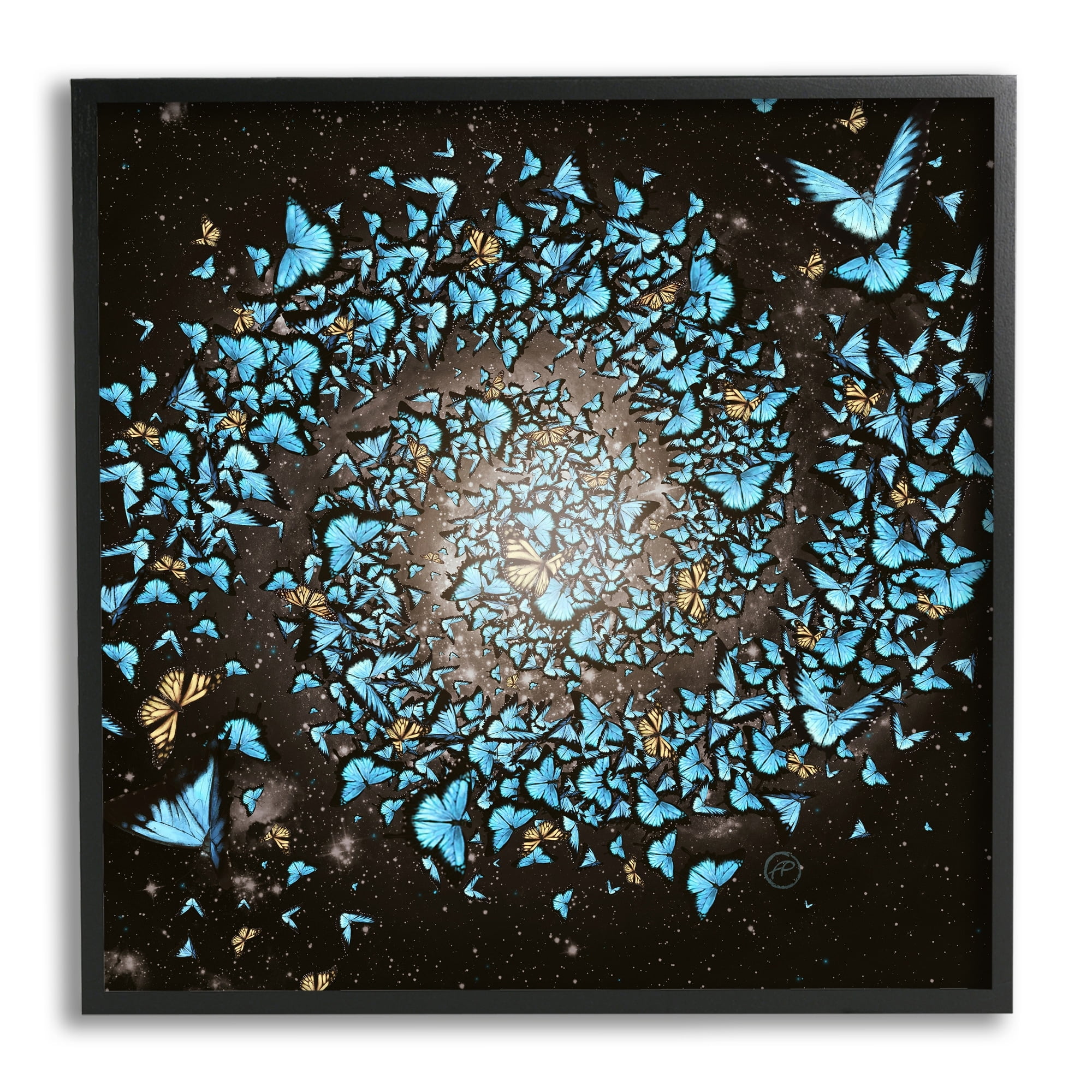Stupell Industries Wild Butterflies Flying Vivid Blue Spiral Shape Framed Wall Art, 24 x 24, Design by Paula Belle Flores