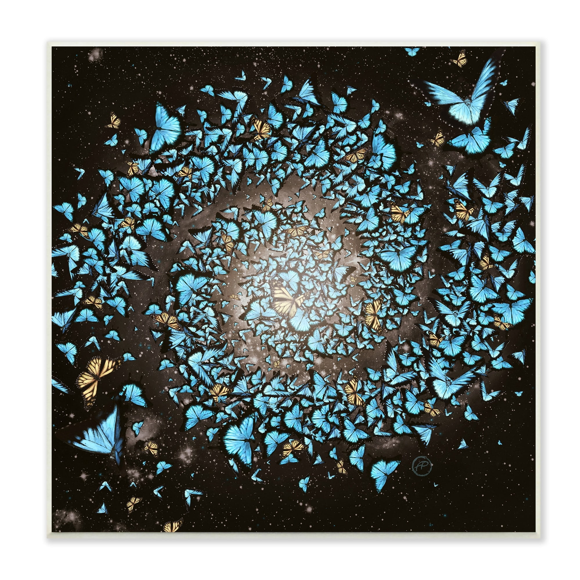 Stupell Industries Wild Butterflies Flying Vivid Blue Spiral Shape Wood Wall Art, 12 x 12, Design by Paula Belle Flores